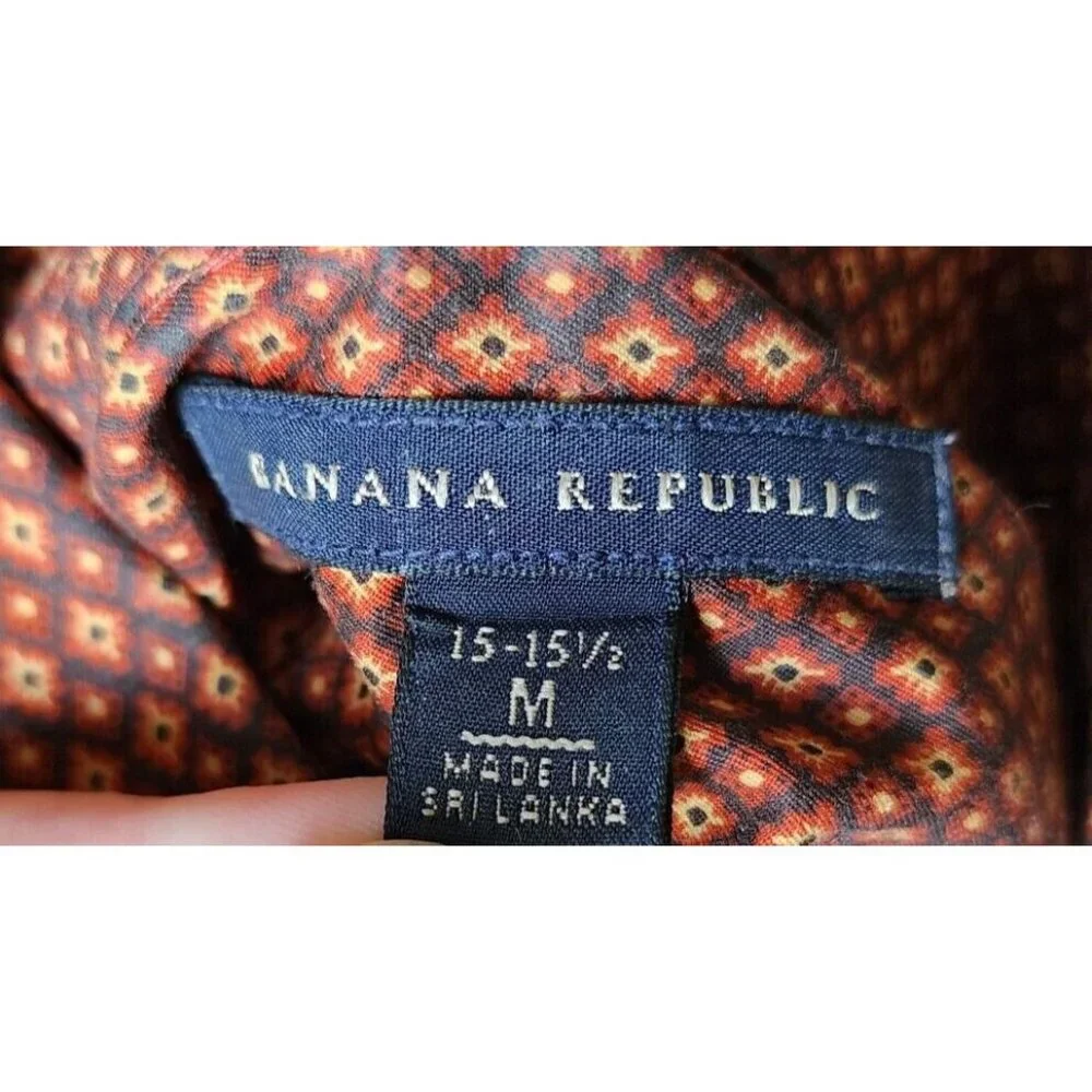 Banana Republic Argyle Diamond‎ Print Button Up Long Sleeve Shirt Size M 15-15.5